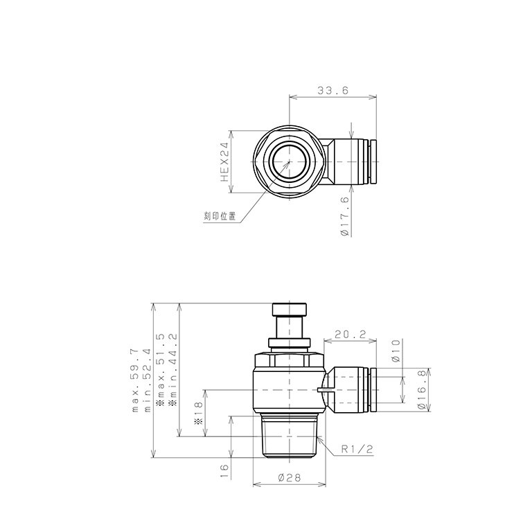 Bản vẽ kỹ thuật Van Tiết Lưu Khí Nén Inox 303 Pisco SJSC10-04A