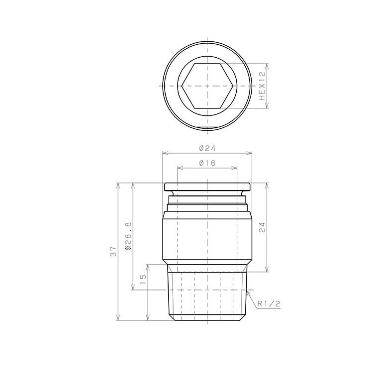 Bản vẽ kỹ thuật Đầu Nối Nhanh Khí Nén Dạng Thẳng Ren Ngoài Pisco SSPOC16-04-X-C