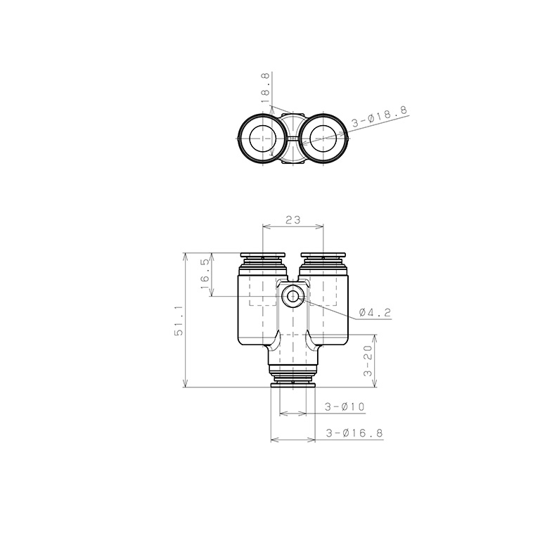 Bản vẽ kỹ thuật Đầu Nối Nhanh Khí Nén Chữ Y Pisco KY10-1-F