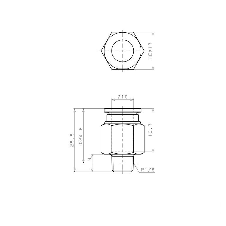 Bản vẽ kỹ thuật Đầu Nối Nhanh Khí Nén Dạng Thẳng Thân Lục Giác Ren Ngoài Pisco SSPC10-01-X-C