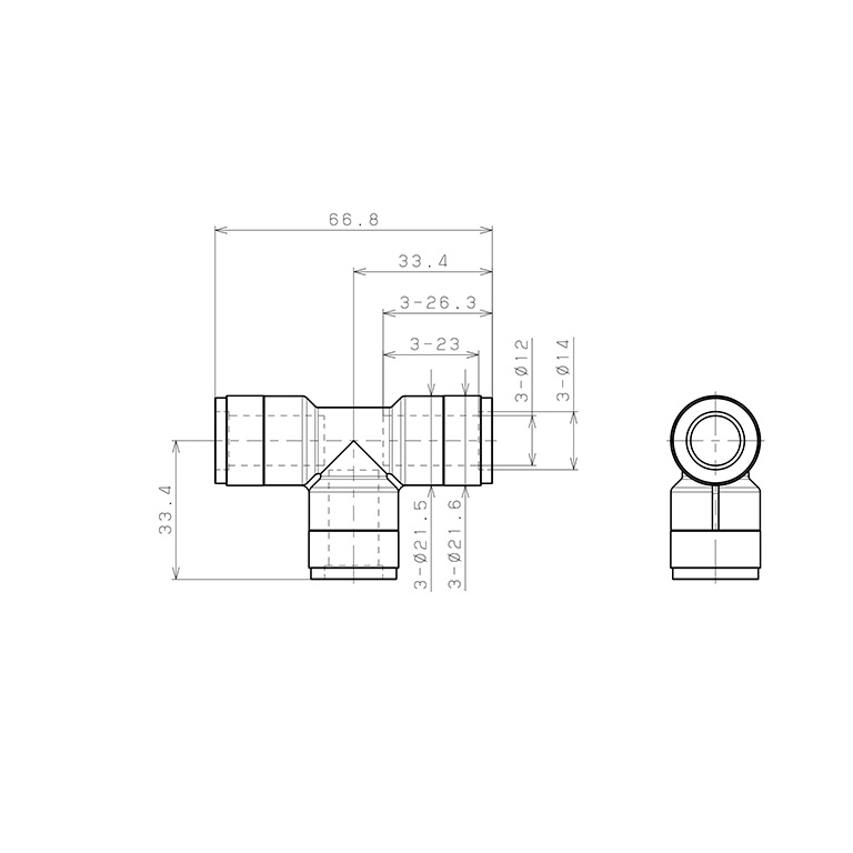 Bản vẽ kỹ thuật Đầu Nối Nhanh Khí Nén Chữ T Pisco KE12-F
