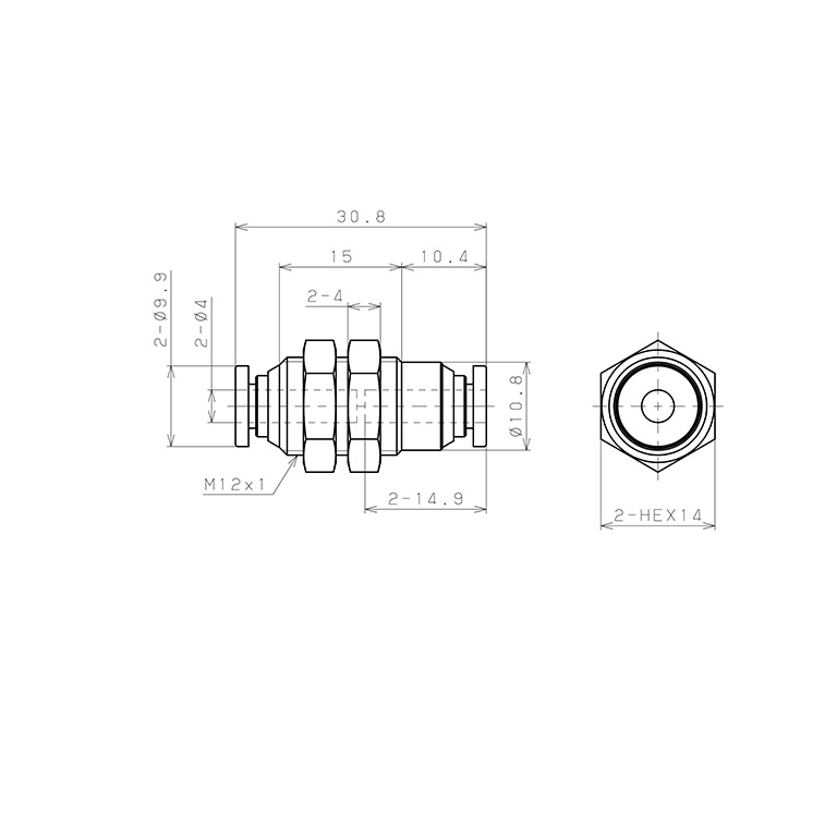 Bản vẽ kỹ thuật Đầu Nối Nhanh Khí Nén Dạng Thẳng Ren Ngoài Lắp Kẹp Vách Pisco SPM4