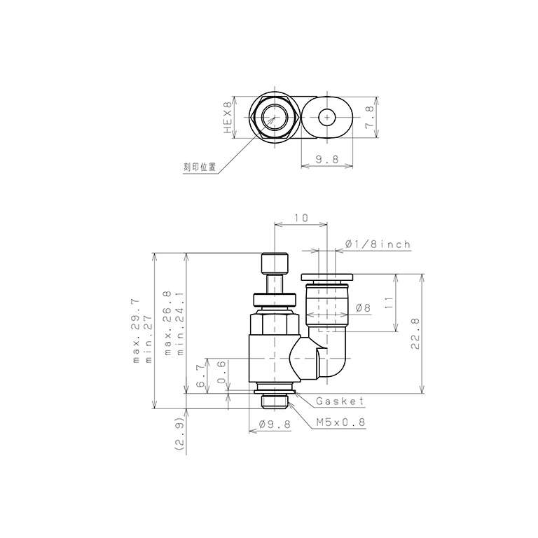 Bản vẽ kỹ thuật Van Tiết Lưu Khí Nén Pisco JSS1/8-M5B