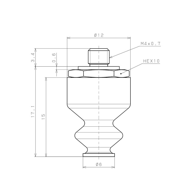 Bản vẽ kỹ thuật Bộ Nấm Hút Chân Không Có Vít Ren, Cao Su Nitrile - NBR, O.D 6 mm, Pisco VP6LBN-M4