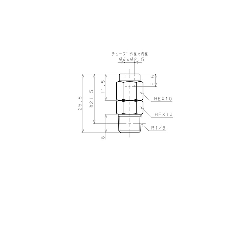 Bản vẽ kỹ thuật Đầu Ngạnh Nối Ống Có Đai Ốc Xiết Dạng Thẳng Thân Lục Giác Ren Ngoài Pisco NSC0425-01-TP