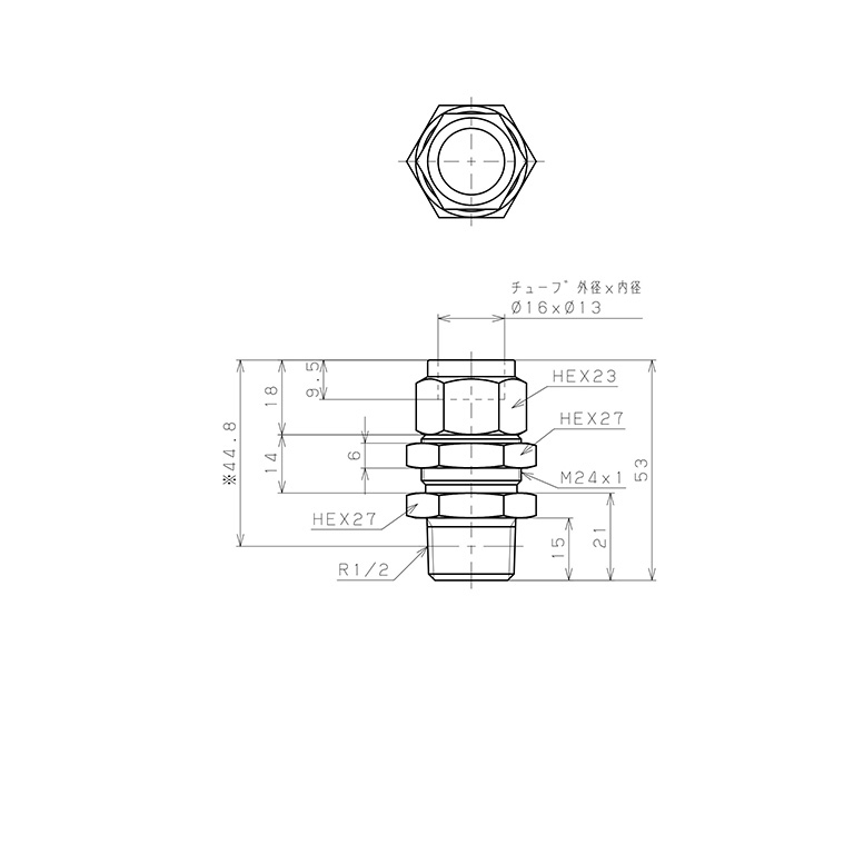 Bản vẽ kỹ thuật Đầu Ngạnh Nối Ống Có Đai Ốc Xiết Dạng Lắp Vách Ren Ngoài Pisco NSMC1613-04-TP