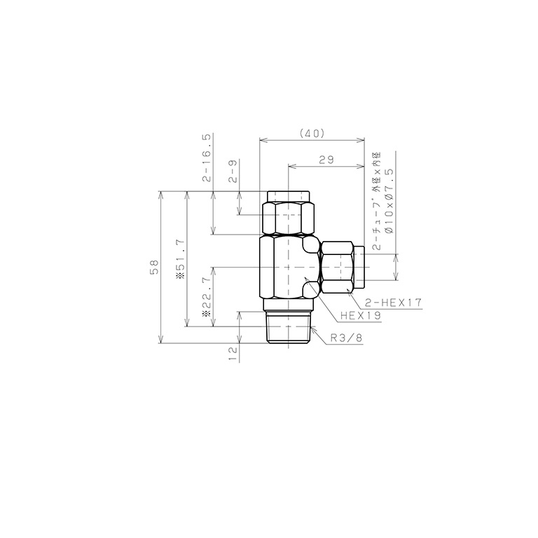 Bản vẽ kỹ thuật Đầu Ngạnh Nối Ống Có Đai Ốc Xiết Dạng Chữ T Ren Ngoài Pisco NSD1075-03