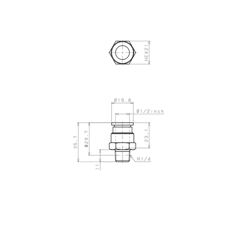 Bản vẽ kỹ thuật Đầu Nối Nhanh Khí Nén Dạng Thẳng Thân Lục Giác Ren Ngoài Pisco PC1/2-02