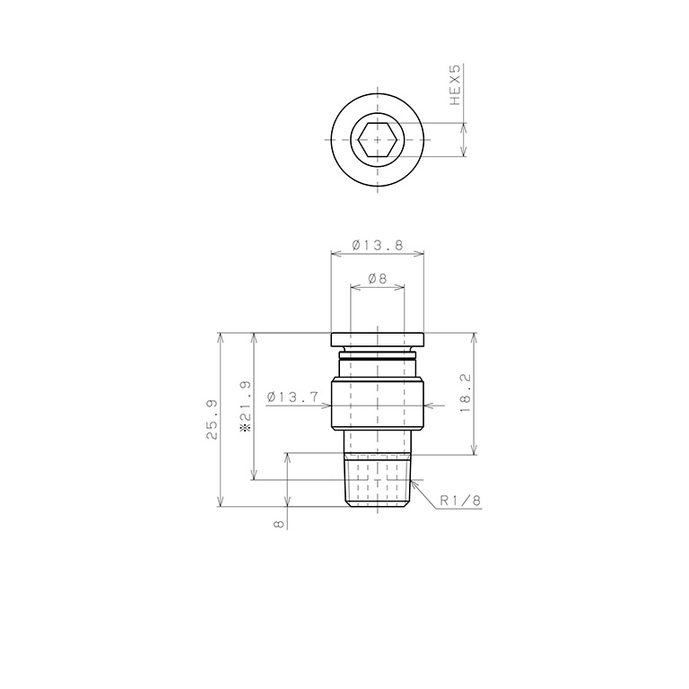 Bản vẽ kỹ thuật Đầu Nối Nhanh Khí Nén Dạng Thẳng Ren Ngoài Pisco POC8-01-UC