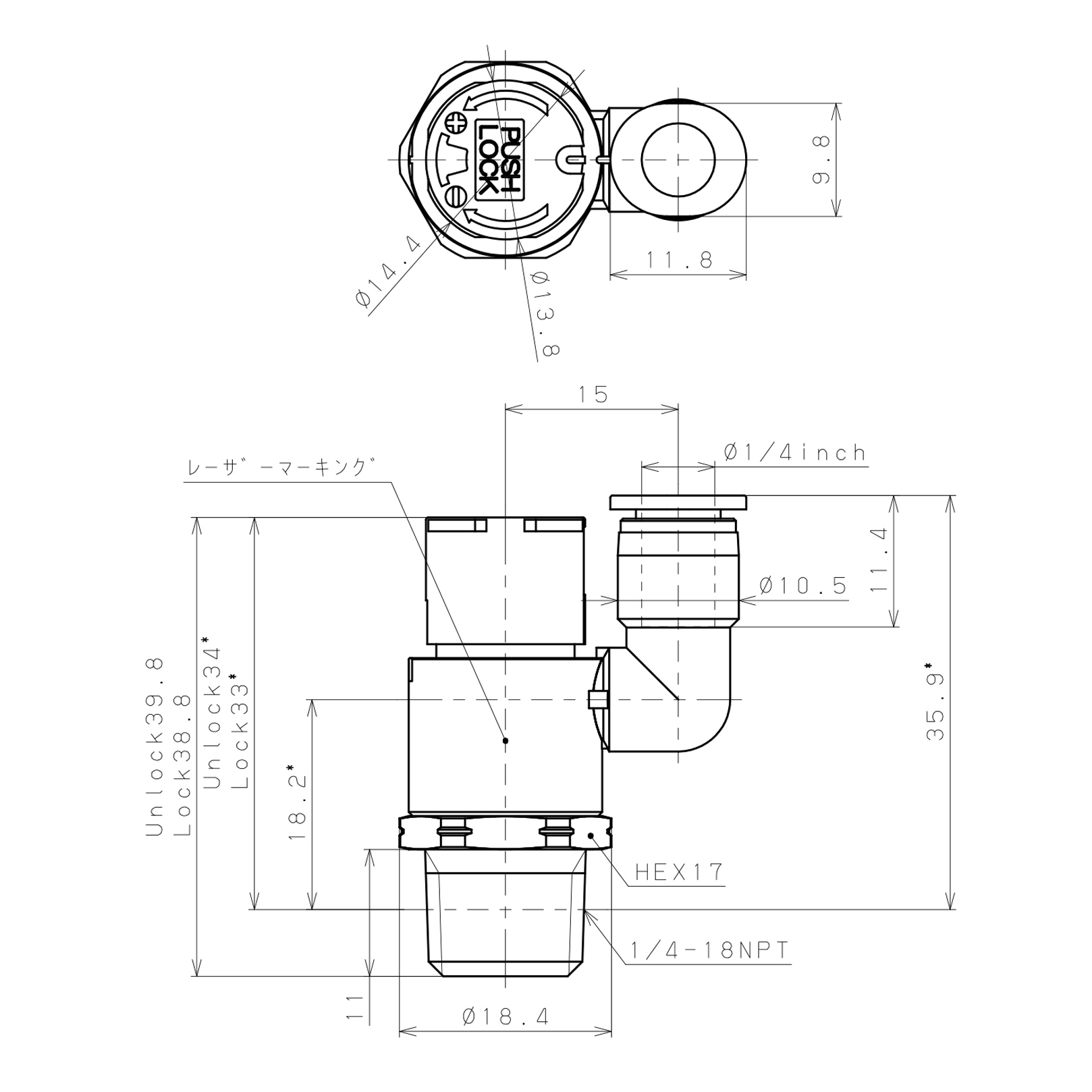 Bản vẽ kỹ thuật Van Tiết Lưu Khí Nén Loại Khóa Đẩy Có Hiển Thị Chỉ Số Pisco JSGS1/4-N2BW