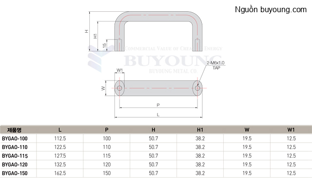 Bản vẽ kỹ thuật Tay nắm cửa ovan Buyoung 50.7x127.5 BYGAO-115