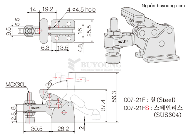 Bản vẽ kỹ thuật Kẹp Định Vị Inox 304 (70KG) Buyoung 007-21FS