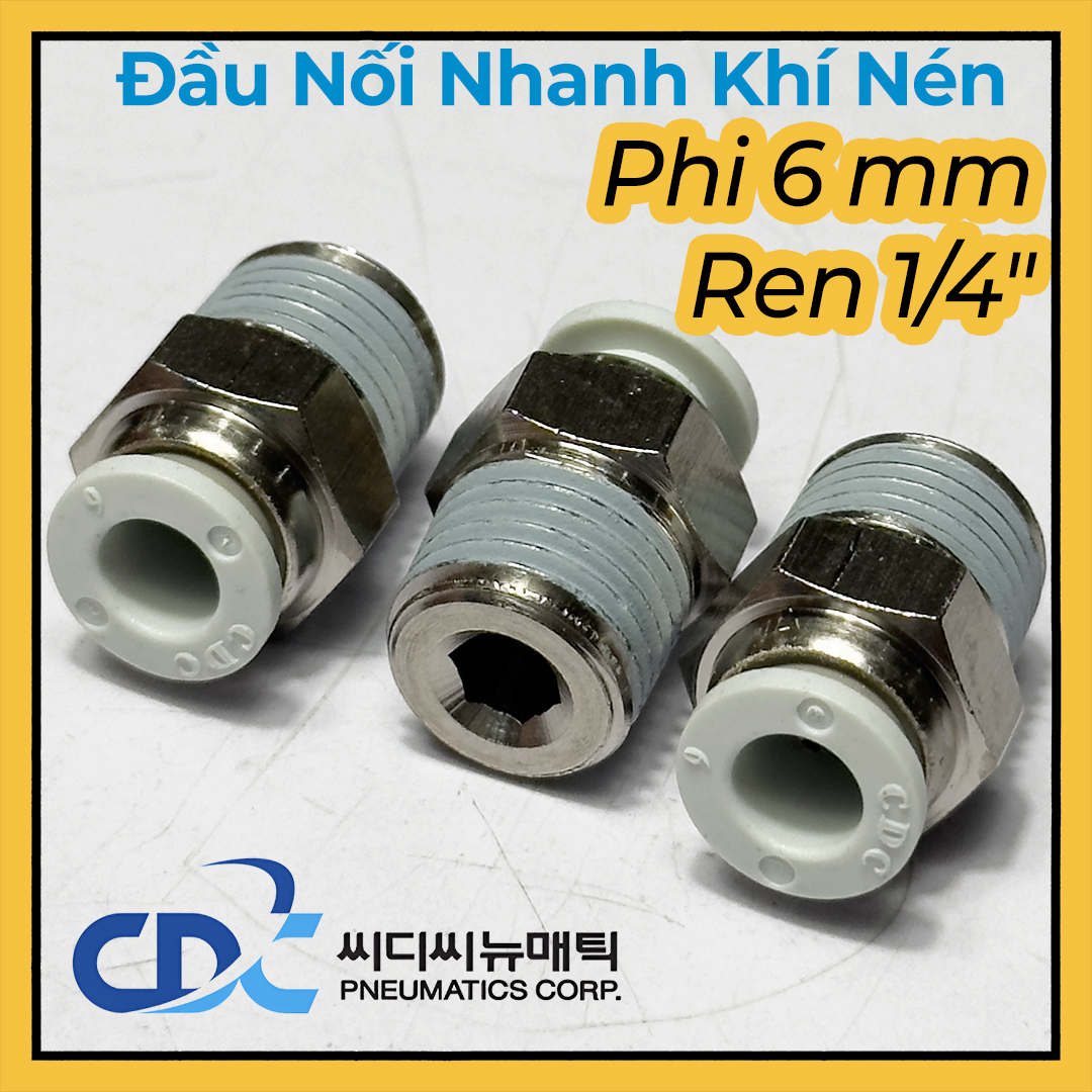 Đầu Nối Nhanh Khí Nén Ø6mm - Ren Ngoài 1/4" CDC MPC 0602N-W (Màu Trắng)