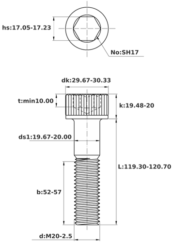 Bản vẽ kỹ thuật Lục Giác Chìm Đầu Trụ Inox 316 DIN912 M20x120 Ren Lửng