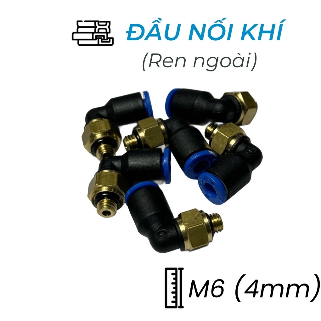 Đầu Nối Nhanh Khí Nén Cong Ø4mm - Ren Ngoài M6 CDC MPL 04M6 (Màu Đen)