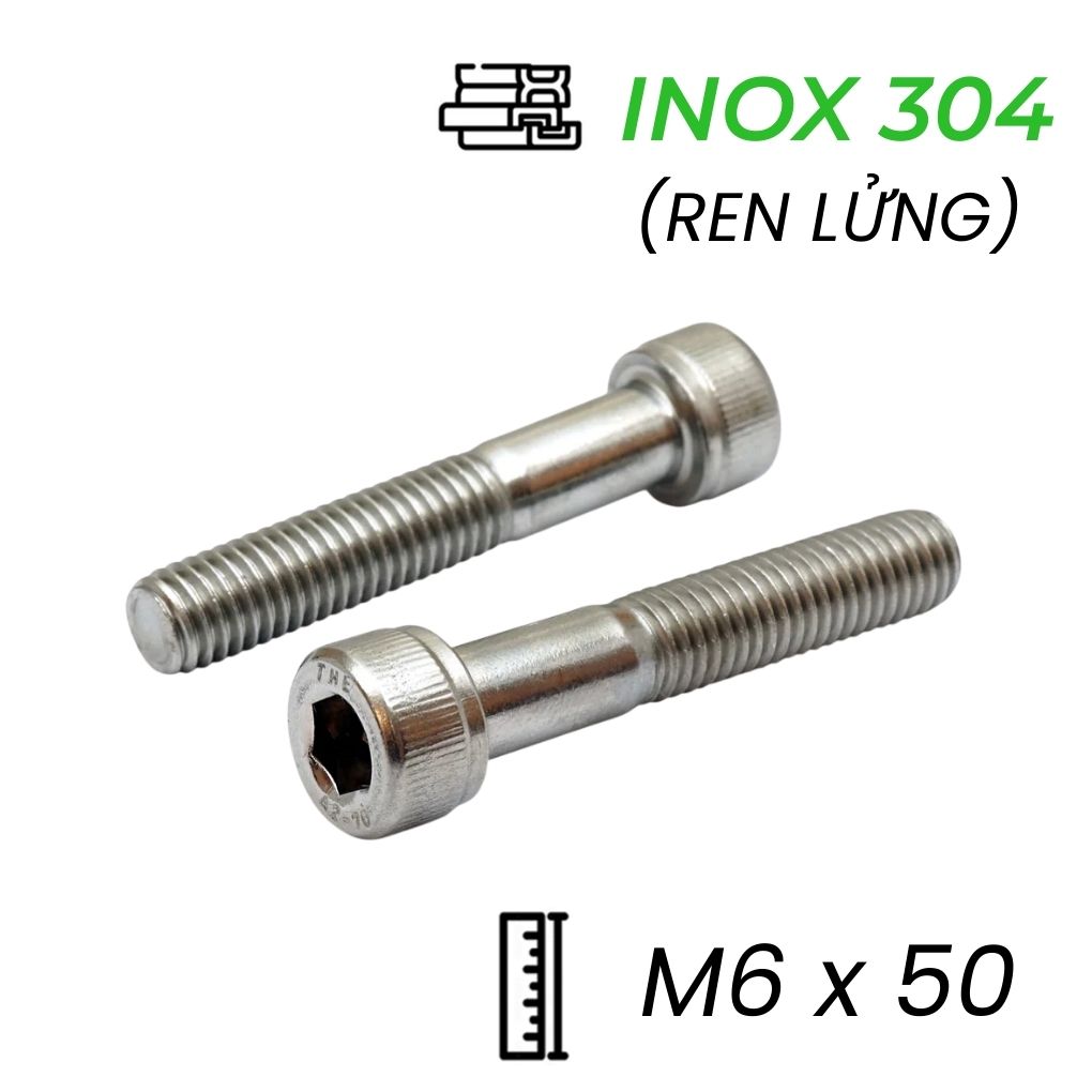 Lục Giác Chìm Đầu Trụ Inox 304 DIN912 M6x50 Ren Lửng