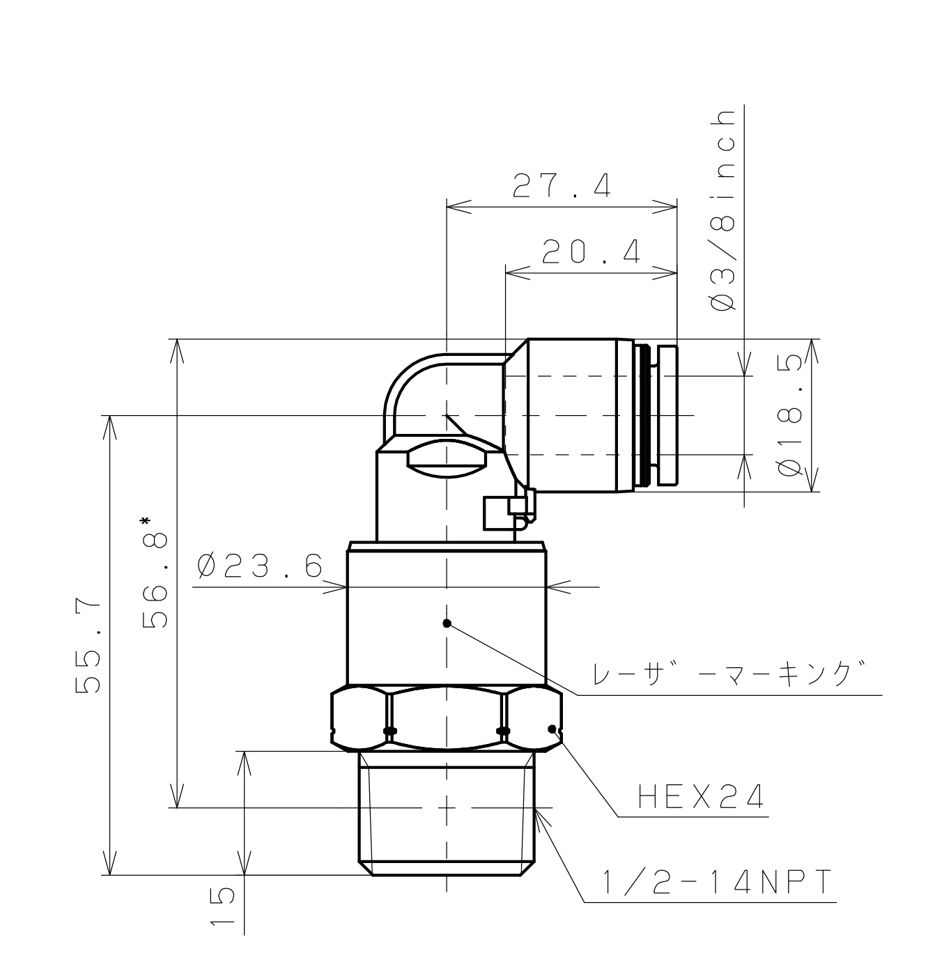 Bản vẽ kỹ thuật Đầu Nối Nhanh Khí Nén Dạng Thẳng Ren Ngoài Có Khớp Xoay Pisco RWL3/8-N4SUS