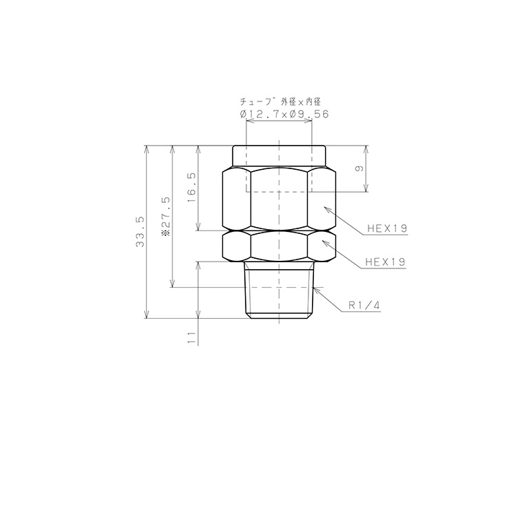 Bản vẽ kỹ thuật Đầu Ngạnh Nối Ống Có Đai Ốc Xiết Dạng Thẳng Thân Lục Giác Ren Ngoài Pisco NSC1/2-02-TP