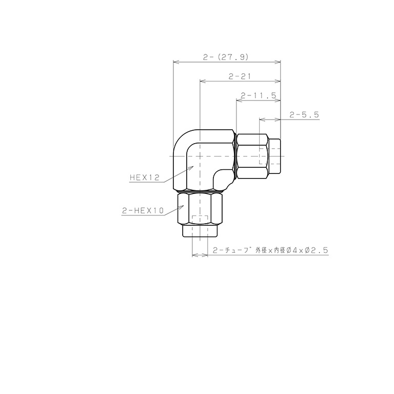 Bản vẽ kỹ thuật Đầu Ngạnh Nối Ống Có Đai Ốc Xiết Dạng Cong 90° Pisco NSV0425