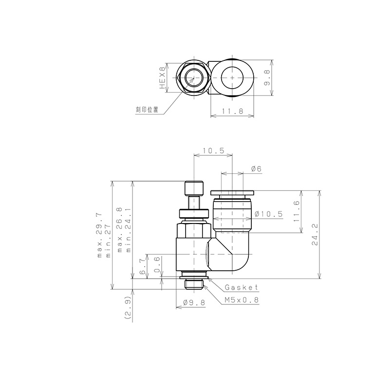 Bản vẽ kỹ thuật Van Tiết Lưu Khí Nén Pisco JSS6-M5AK