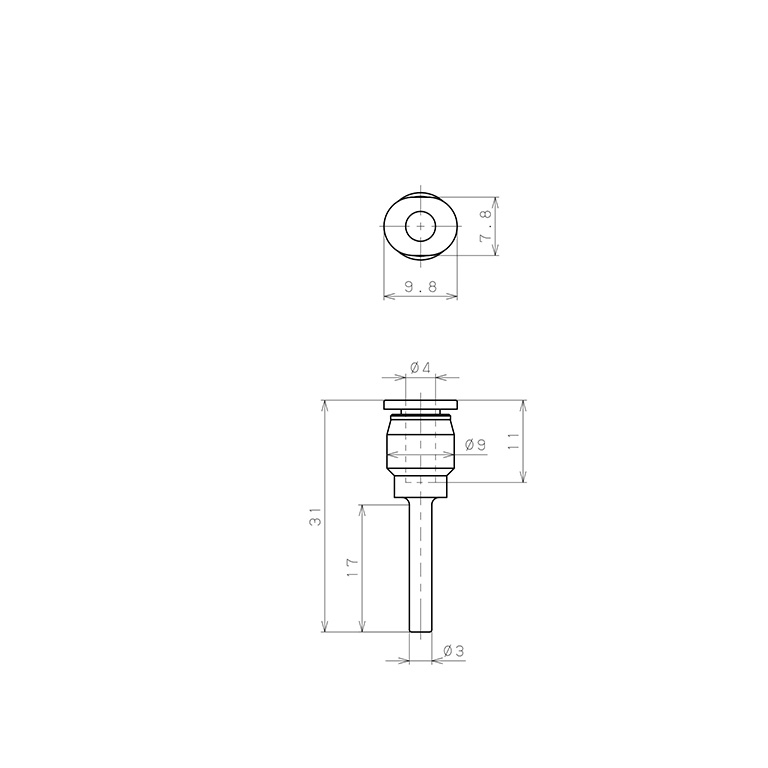 Bản vẽ kỹ thuật Đầu Nối Nhanh Khí Nén Giữa Ống Khí Và Fitting Dạng Nối Giảm Pisco PGJ3-4MW