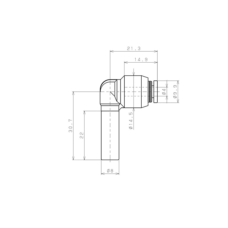 Bản vẽ kỹ thuật Đầu Nối Nhanh Khí Nén Giữa Ống Khí Và Fitting Dạng Nối Giảm Cong 90° Pisco PLGJ8-4W-C