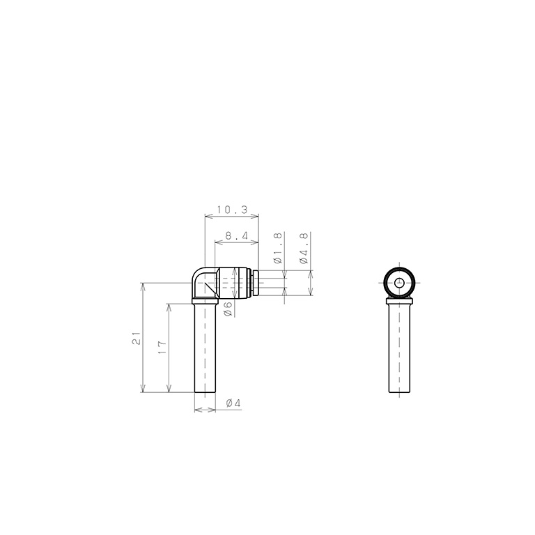 Bản vẽ kỹ thuật Đầu Nối Nhanh Khí Nén Giữa Ống Khí Và Fitting Dạng Nối Giảm Cong 90° Pisco PLGJ4-180M