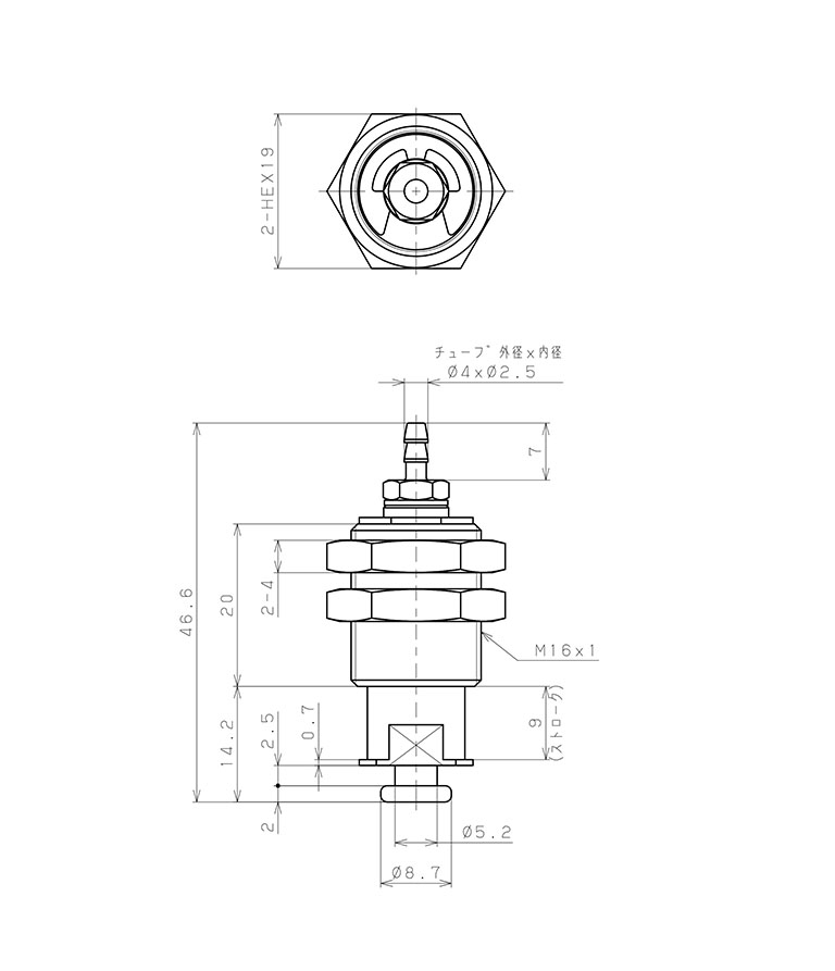 Bản vẽ kỹ thuật Bộ Nấm Hút Chân Không Và Giá Đỡ, Silicone, O.D 4 mm, Pisco VPHC4-9LS-4B