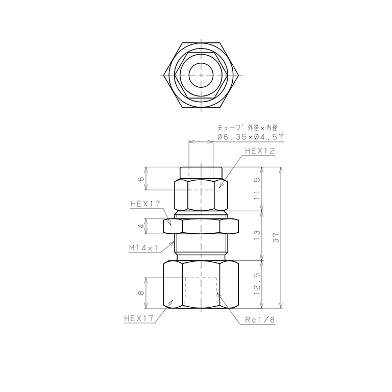 Bản vẽ kỹ thuật Đầu Ngạnh Nối Ống Có Đai Ốc Xiết Dạng Lắp Vách Ren Trong Pisco NSMF1/4-01