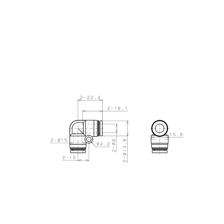 Bản vẽ kỹ thuật Đầu Nối Nhanh Khí Nén Cong 90° Pisco PV8EG