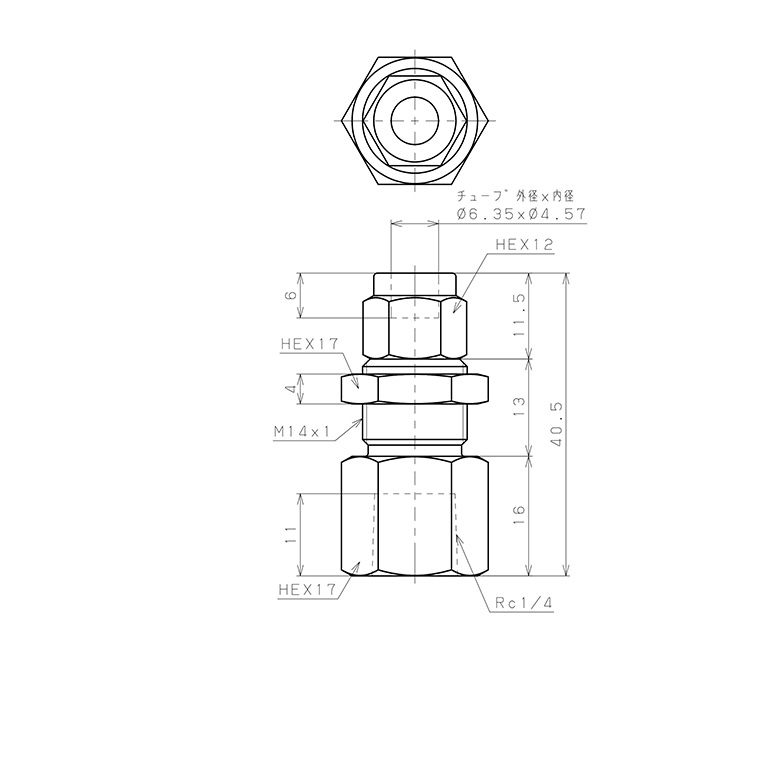 Bản vẽ kỹ thuật Đầu Ngạnh Nối Ống Có Đai Ốc Xiết Dạng Lắp Vách Ren Trong Pisco NSMF1/4-02