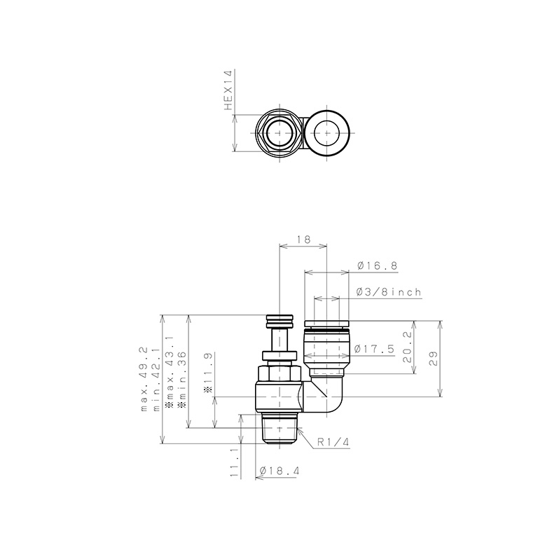 Bản vẽ kỹ thuật Van Tiết Lưu Khí Nén Chân Kim Pisco JNS3/8-02