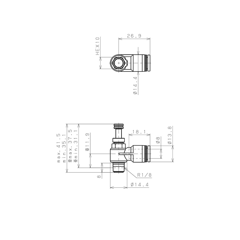 Bản vẽ kỹ thuật Van Tiết Lưu Khí Nén Chân Kim Pisco JNC8-01W