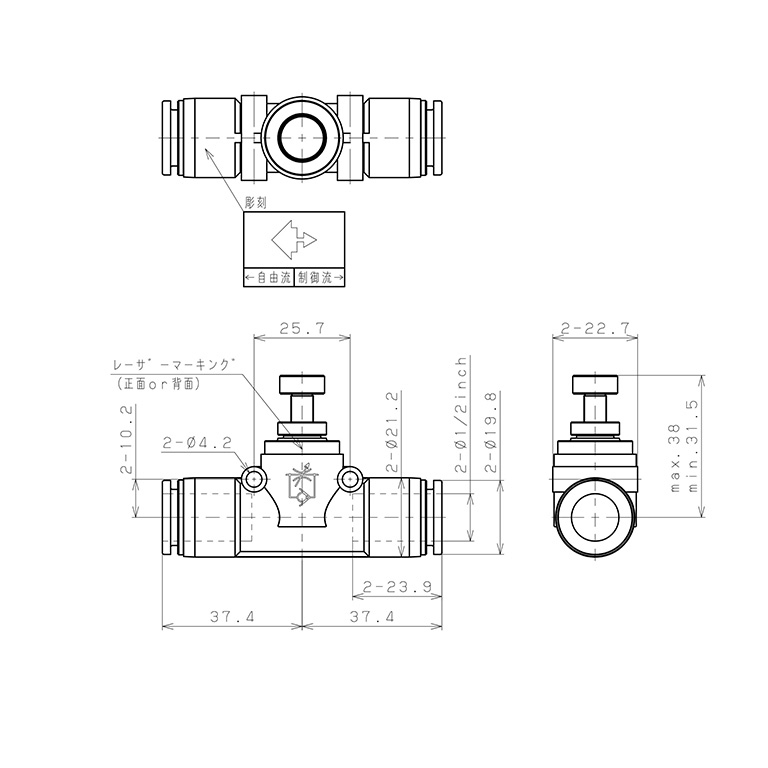 Bản vẽ kỹ thuật Van Tiết Lưu Khí Nén Bằng Nhựa PP Pisco PJSMU1/2-C