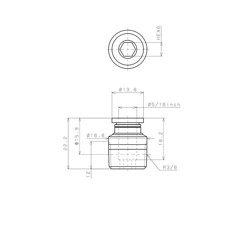 Bản vẽ kỹ thuật Đầu Nối Nhanh Khí Nén Dạng Thẳng Ren Ngoài Pisco POC5/16-03-C