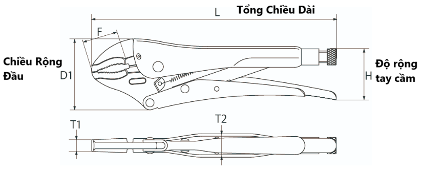 Bản vẽ kỹ thuật Kìm Bấm Chết 9Inch Top Kogyo VP-250