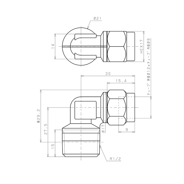 Bản vẽ kỹ thuật Đầu Ngạnh Nối Ống Có Đai Ốc Xiết Dạng Cong 90° Ren Ngoài Pisco NKL1290-04