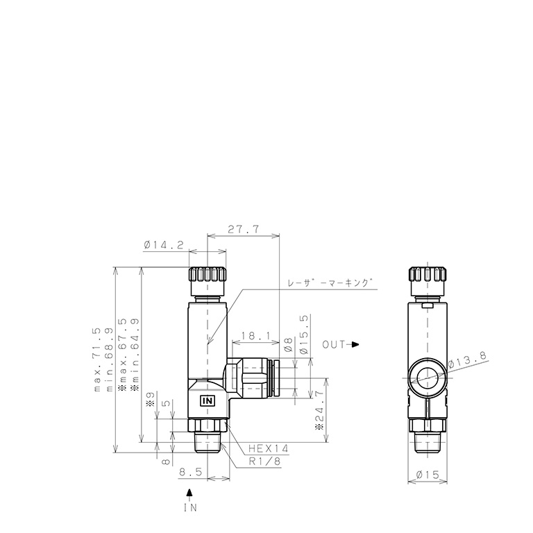 Bản vẽ kỹ thuật Van Chỉnh Áp Suất Khí Nén Loại Khóa Đẩy Pisco RVCP8-01