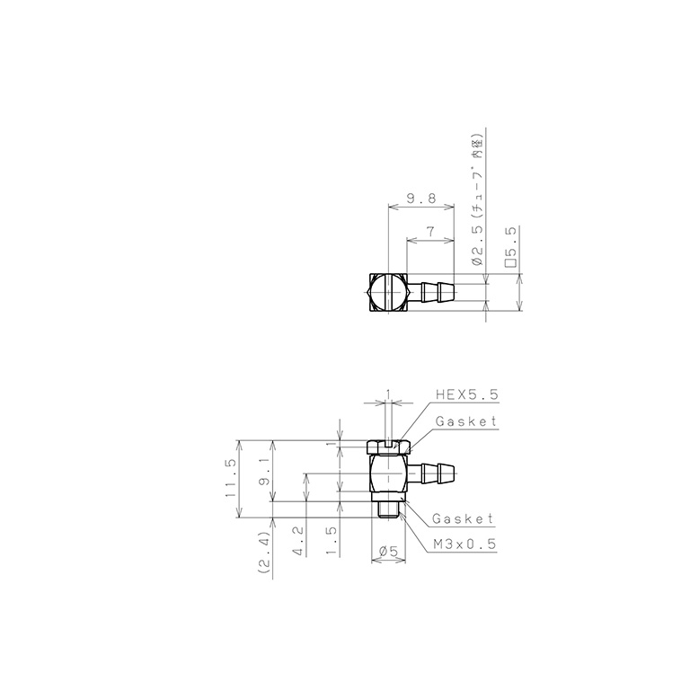 Bản vẽ kỹ thuật Đầu Ngạnh Nối Ống Dạng Cong 90° Đầu Lục Giác Ren Ngoài Pisco LH-0425-M3-C