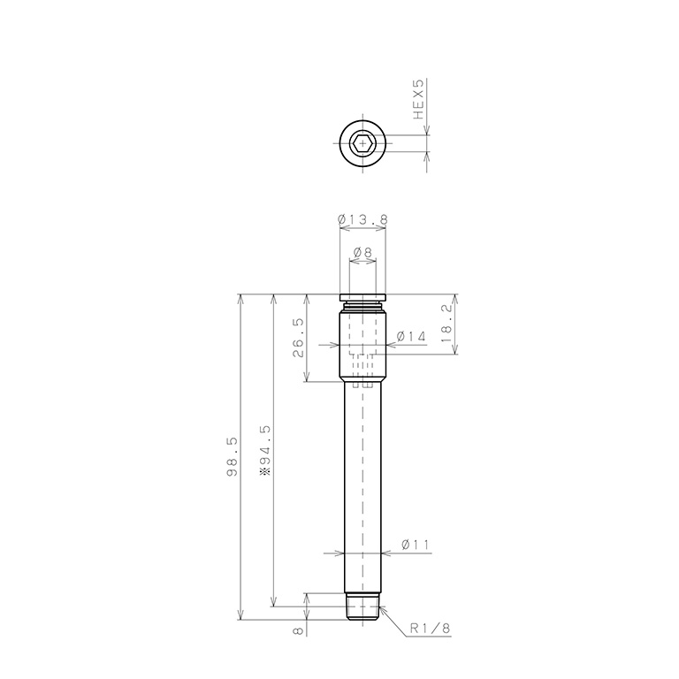 Bản vẽ kỹ thuật Đầu Nối Nhanh Khí Nén Dạng Thẳng Ren Ngoài Pisco POC8-01-L90