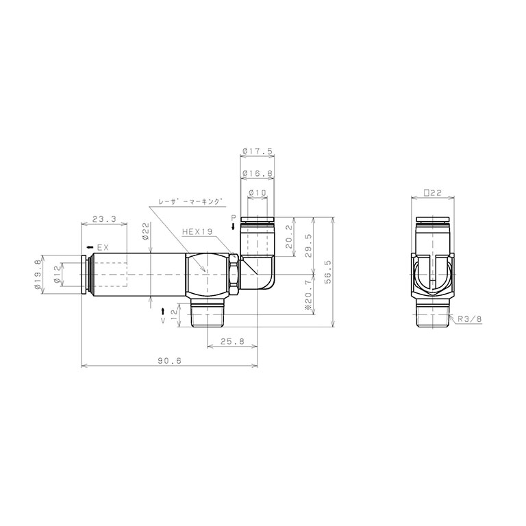 Bản vẽ kỹ thuật Bộ Tạo Chân Không Dòng VM - VC (-S3 Spec.) Pisco VCE15-0310LJ-S3