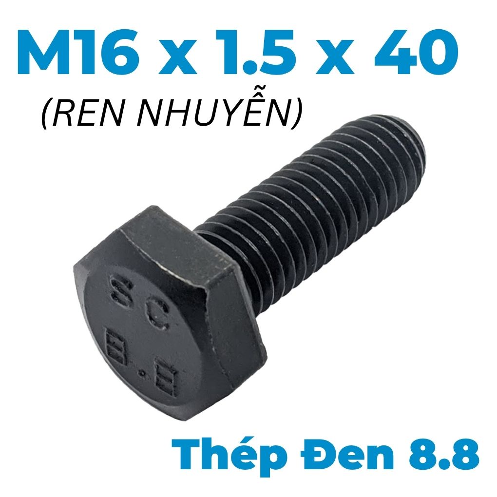 Bulong Thép Đen 8.8 DIN961 M16x1.5x40 Ren Nhuyễn