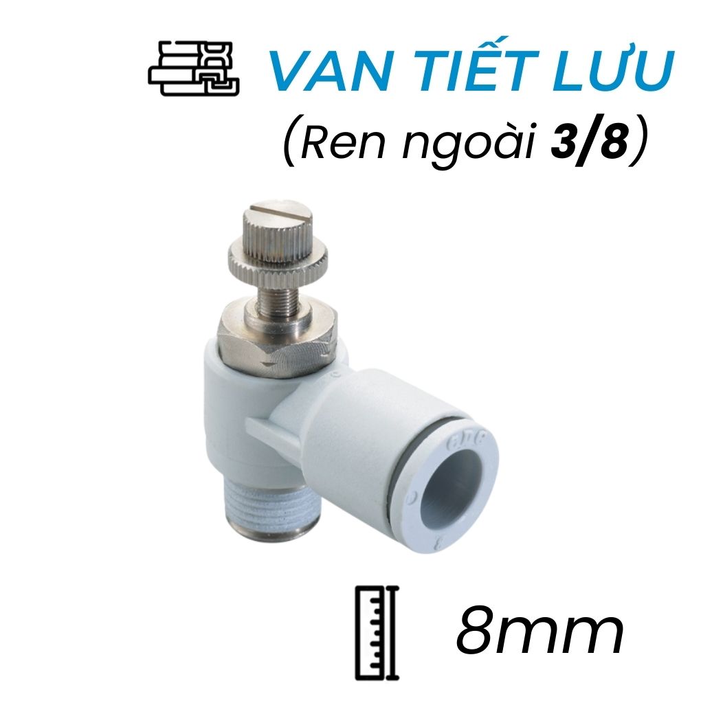 Van Tiết Lưu Khí Nén Ø8mm - Ren Ngoài 3/8" CDC MSC 0803 (Màu Đen)