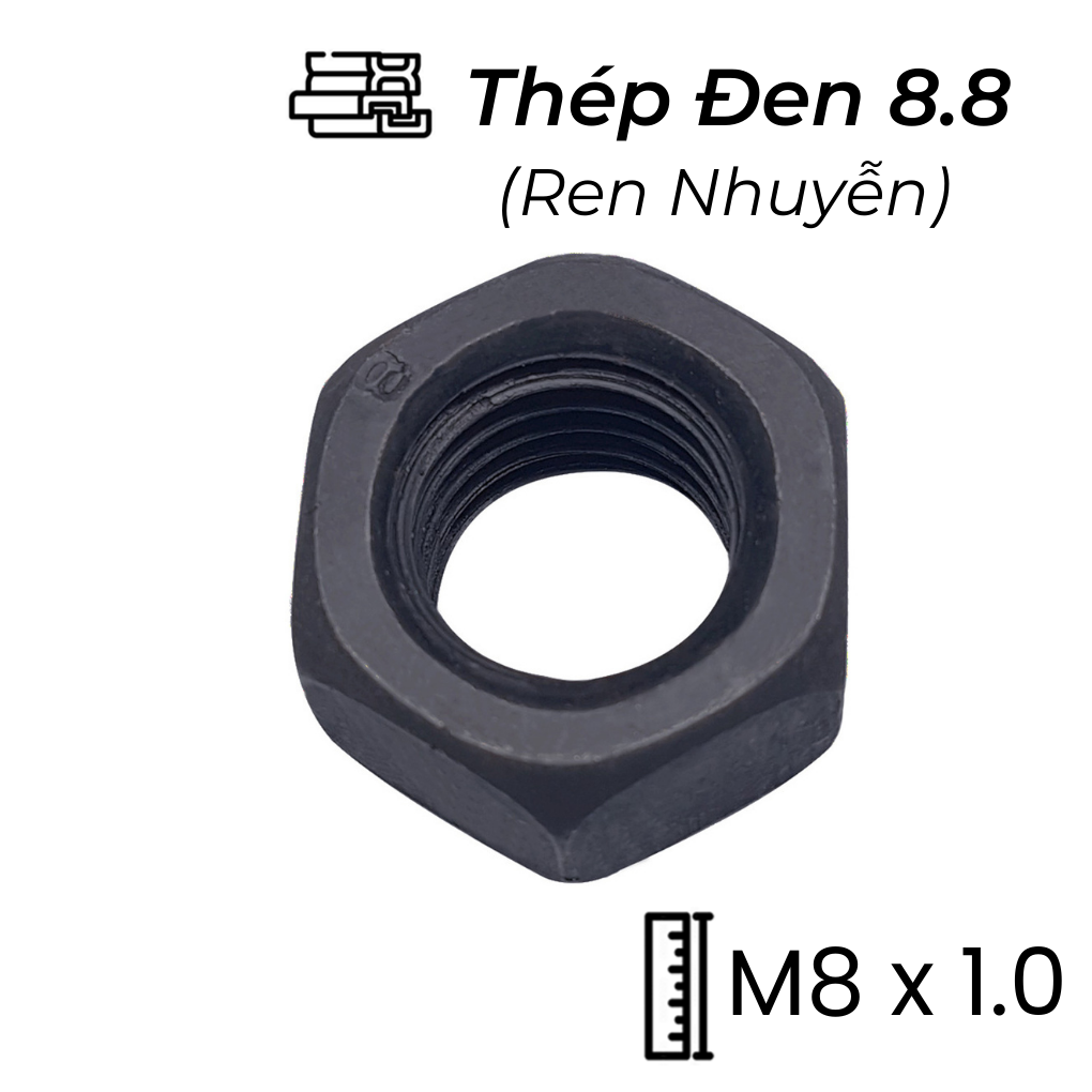 Tán Thép Đen 8.8 DIN934 M8x1.0 Ren Nhuyễn