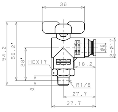 Bản vẽ kỹ thuật Van Bi Khí Nén Inox 304 Pisco BVLC20-0801SUS