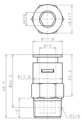 Bản vẽ kỹ thuật Đầu Nối Nhanh Khí Nén Dạng Thẳng Thân Lục Giác Ren Ngoài Pisco APC10-03-TP-C