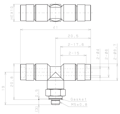 Bản vẽ kỹ thuật Đầu Nối Nhanh Khí Nén Dạng Chữ T Ren Ngoài Pisco KB4-M5