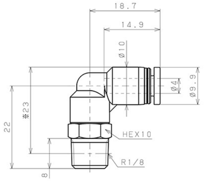 Bản vẽ kỹ thuật Đầu Nối Nhanh Khí Nén Dạng Cong 90° Ren Ngoài Pisco PL4-01