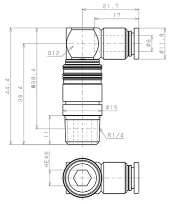 Bản vẽ kỹ thuật Bộ Đầu Nối Nhanh Ống Dẫn Điều Khiển Nhiệt Độ Khuôn Đúc Dạng Cong 90° Pisco AKL08-602