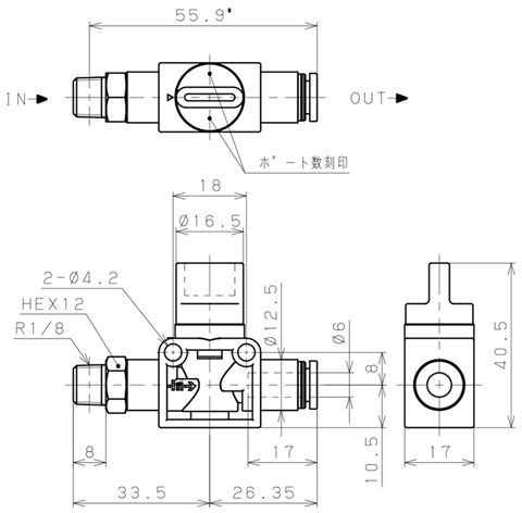 Bản vẽ kỹ thuật Van Tay Khí Nén Pisco HV01-6-2